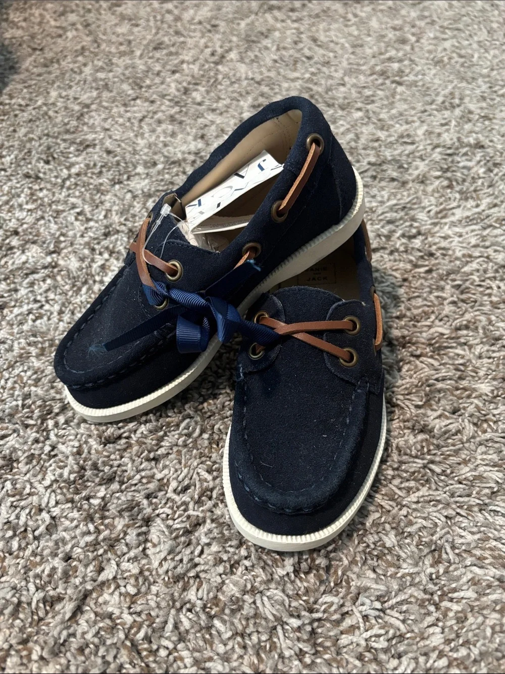 Janie and Jack Navy Blue Boat Shoes with Brown Laces